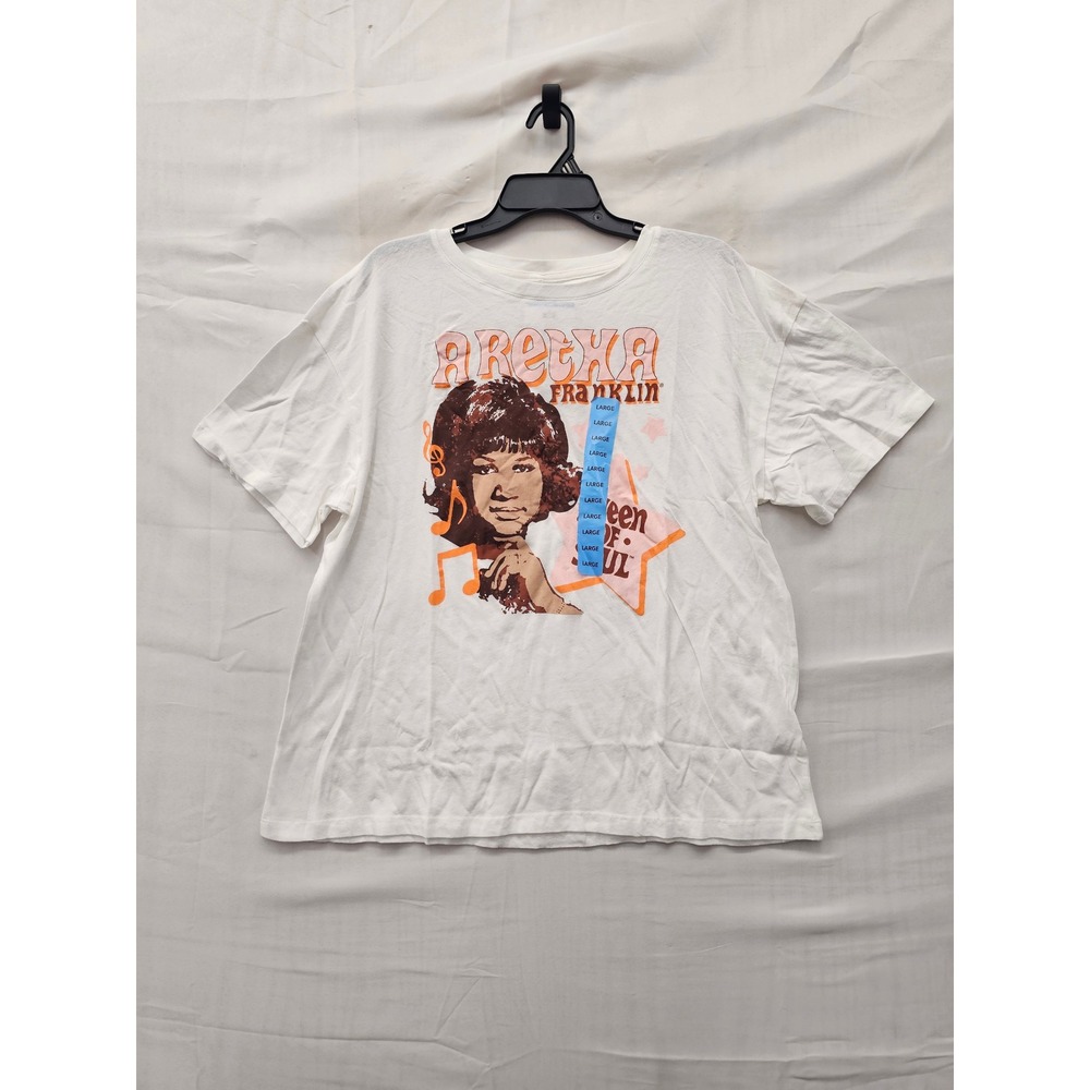 Aretha Franklin Womens Queen of Soul Graphic Tee White Cotton Size Large
